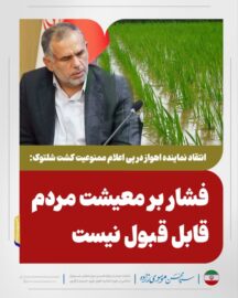 انتقاد نماینده اهواز در پی اعلام ممنوعیت کشت شلتوک: فشار بر معیشت مردم قابل قبول نیست