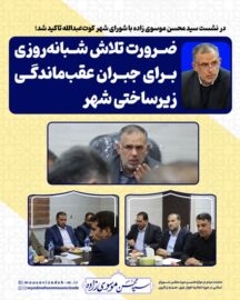 در نشست سید محسن موسوی زاده با شورای شهر کوت‌عبدالله تاکید شد؛ ضرورت تلاش شبانه‌روزی برای جبران عقب‌ماندگی زیرساختی شهر